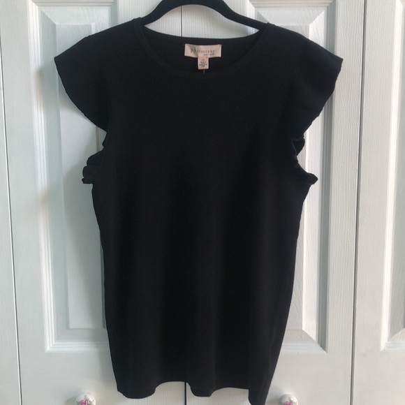 Philosophy Republic Ruffled Flutter Sleeve Black Knit Top Blouse Large NWT - Picture 7 of 14